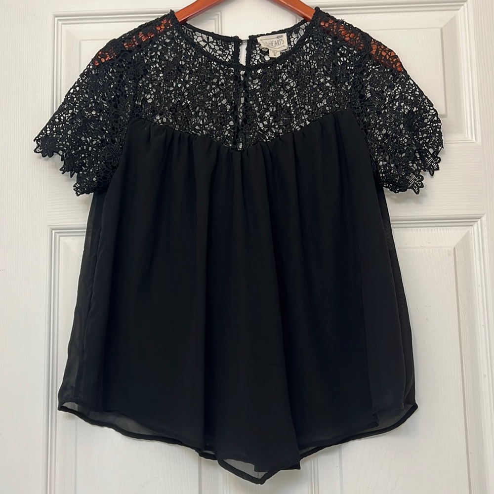 LA Hearts Black Crochet Lace Flowy Chiffon Top